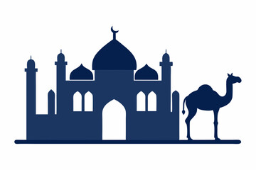 Mosque and Camels  silhouette vector illustration