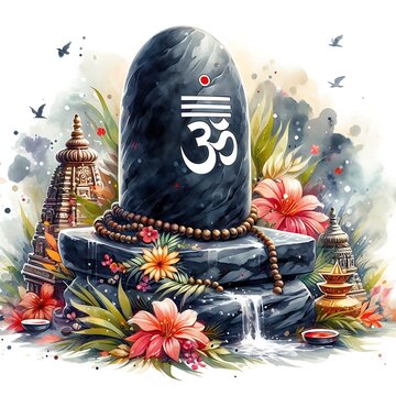 Shivling Shiv Shankar Bholenath Kedarnath temple Illustration on white background, bhole Baba Shiv Shankar