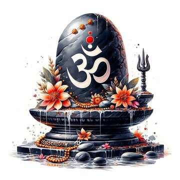 Black colour Shivling on white background, happy savan Puja devghar