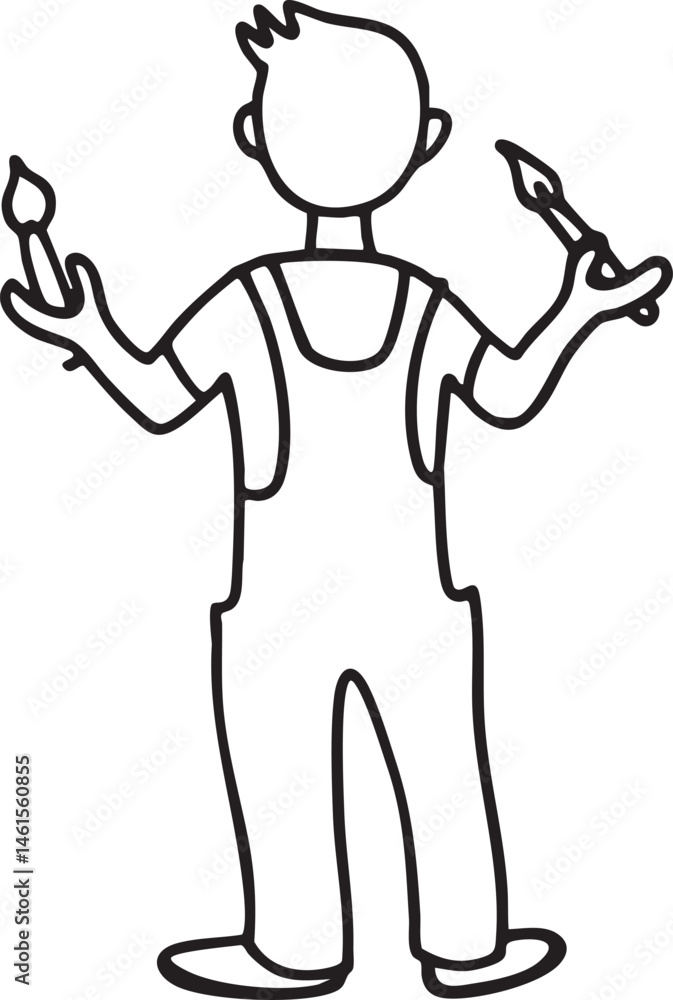 Poster a man gestures with paintbrushes in a dynamic pose.