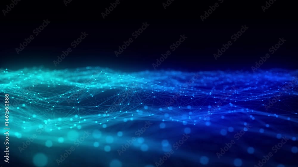 Poster color abstract wave background with dots and lines moving in space. technology illustration. futuris
