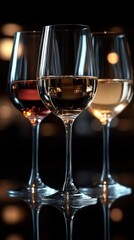 Three Wine Glasses Reflection Elegance