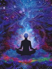 Meditating Silhouette With Spiritual Mandala And Cosmic Background High Resolution Images