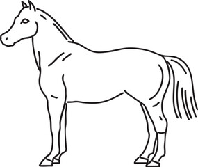 Fototapeta premium A black horse stands attentively in a simple minimalist style.