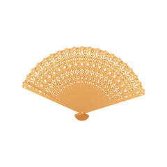 Vintage Japanese and Chinese bamboo hand fan decorated engraved ornament vector flat icon, Asian floral graven uchiwa © sabelskaya
