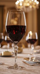Elegant Red Wine Glass at a Luxurious Dinner Setting