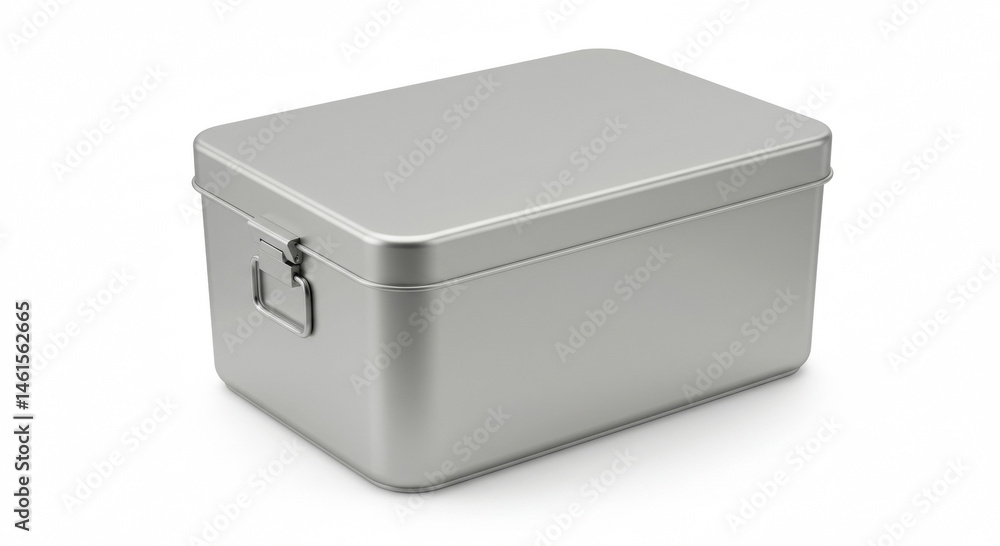 Poster empty gray metal storage box in a studio setting. object sits isolated against a white background.