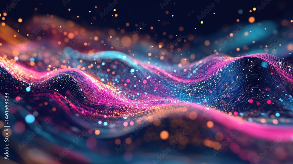 Aufkleber a vibrant abstract representation of digital data flow, with multicolored waves moving through cyber