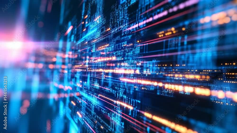 Aufkleber futuristic cyberspace digital matrix, binary code, and data transmission background