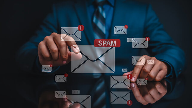 Email Spam Detection Concept – Hands in Dark Attire Reviewing Suspicious Emails