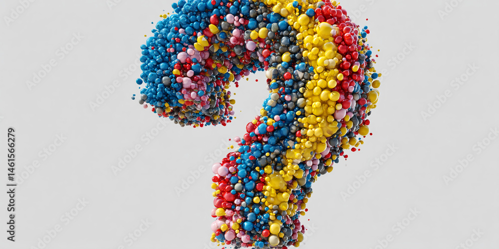 Aufkleber colorful spheres forming a question mark, creating a dynamic and curious visual. symbolizes inquiry,