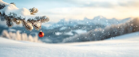 Snowy Winter Wonderland with Christmas Ornament