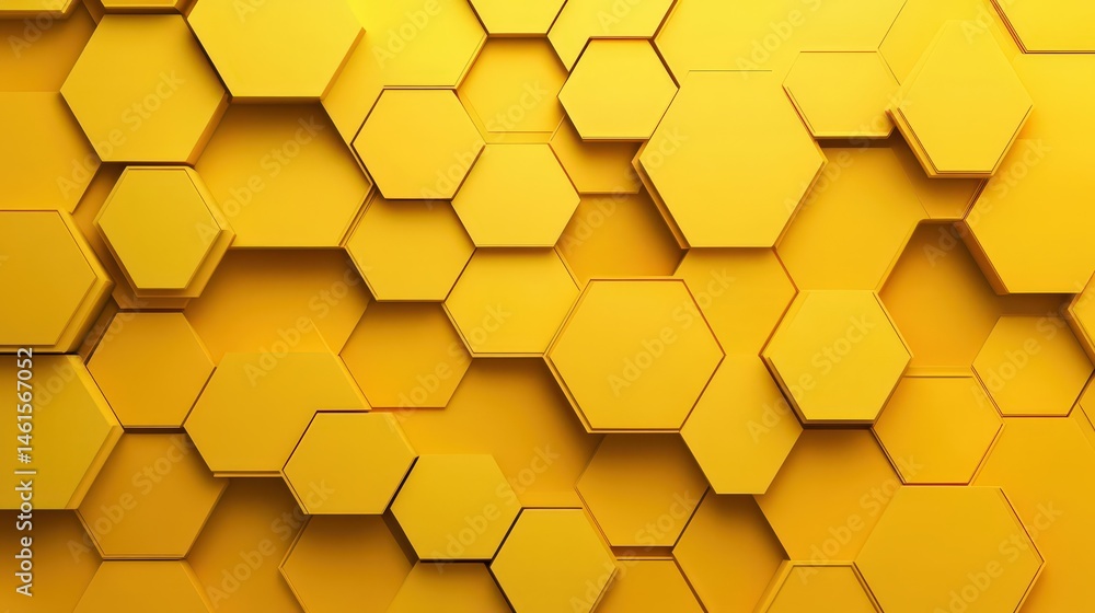 Poster yellow geometric background with overlapping hexagons and subtle shading for depth