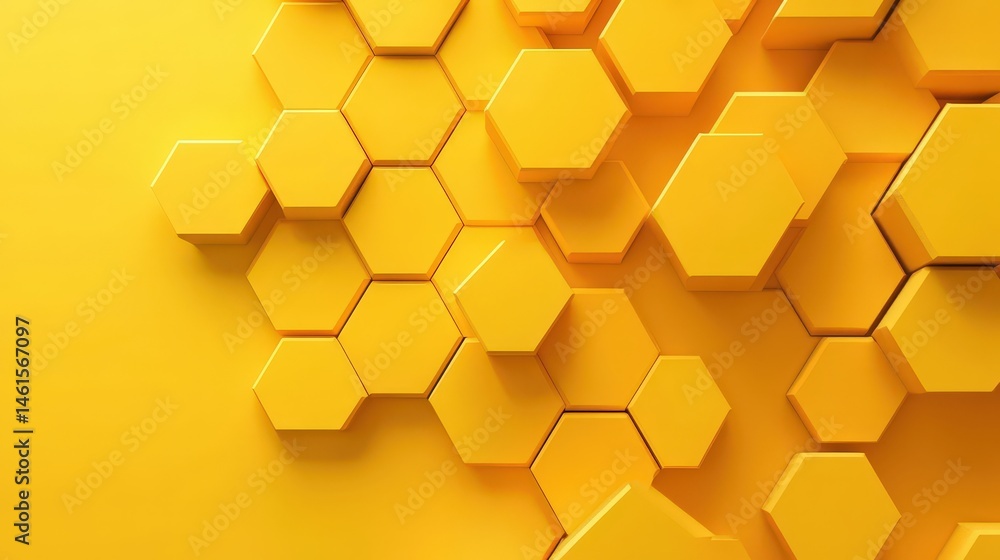 Poster yellow geometric background with overlapping hexagons and subtle shading for depth