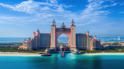 the Atlantis The Palm hotel, standing majestically at the tip of Palm Jumeirah with its grand entrance