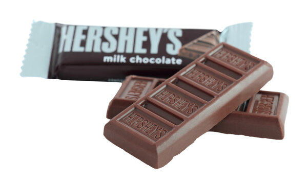Chocolate bars Hershey's in package, isolated on transparent background, food and snacks concept. Hershey or Hershey's, is an American multinational confectionery company
