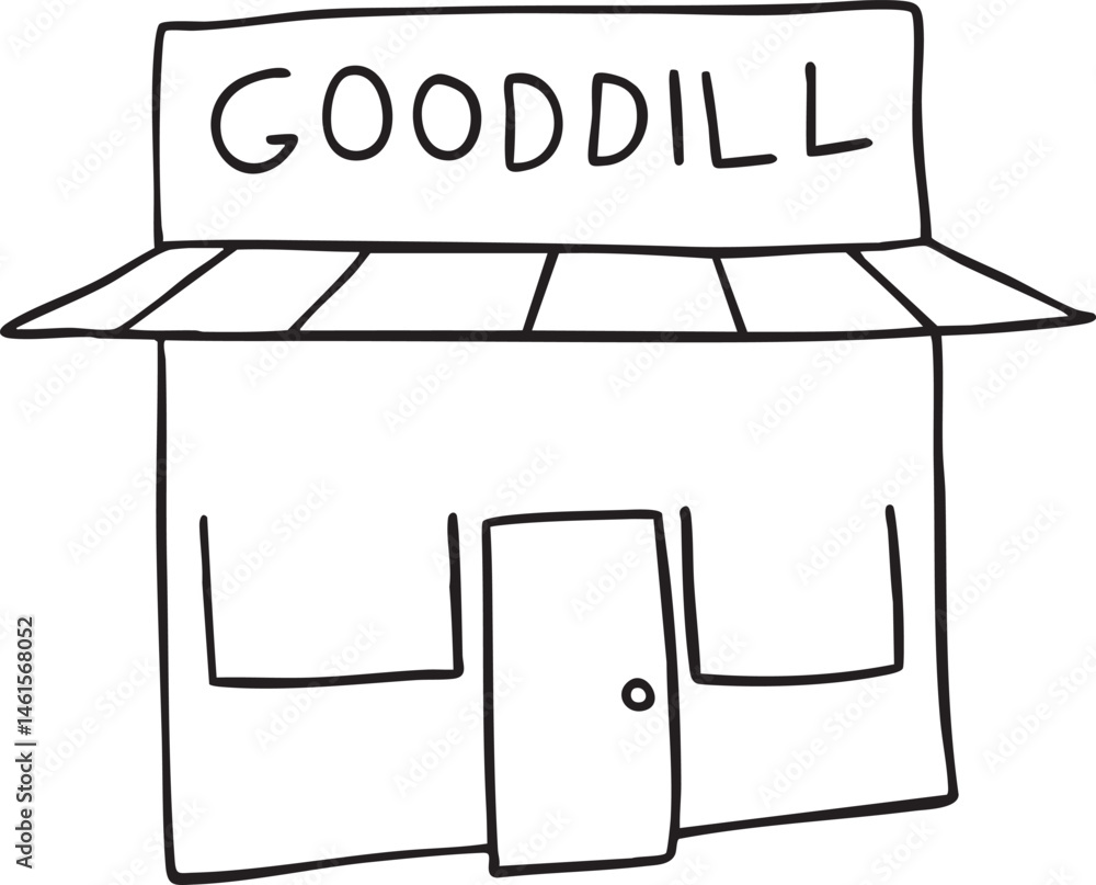Poster a simple building with the word gooddill displayed above its entrance.