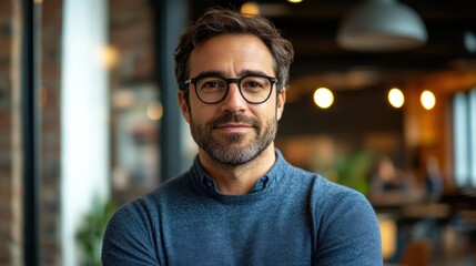 Fototapeta premium Confident man office portrait, blurred background