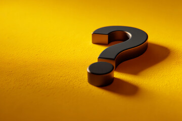Black question mark on yellow background,  representing inquiry, uncertainty, or problem-solving, ideal for FAQs or help sections