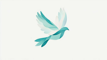 Fototapeta premium Abstract Serenity: Minimalist teal bird in gentle flight, design for print, card, poster, wall art, modern decor