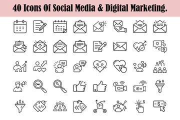 Vector graphics featuring forty social media and digital marketing icons