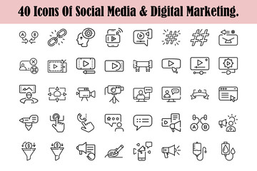 40 social media and digital marketing icons graphic for design projects