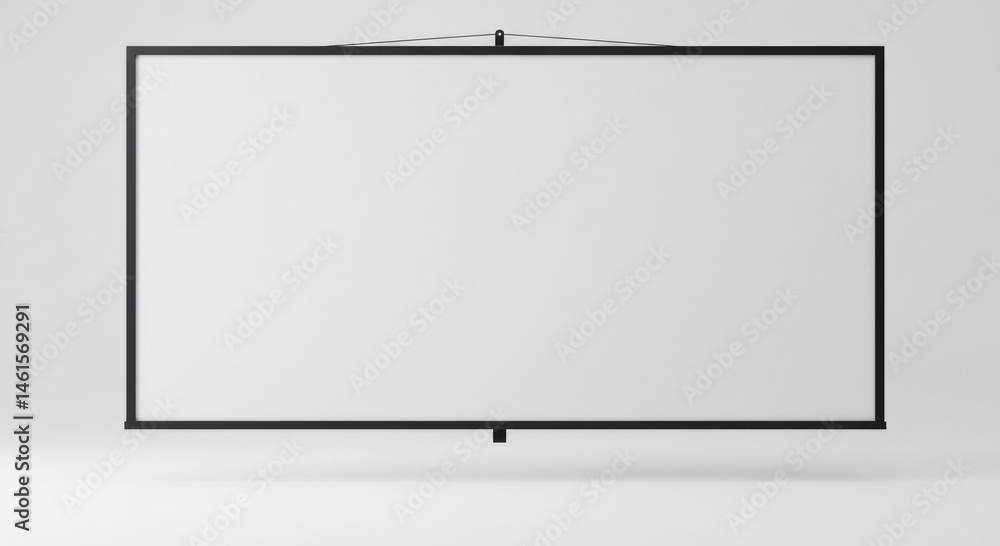 Poster empty black framed projection screen hanging in a minimalist setting. blank presentation screen in a