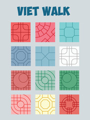 A clean digital print of 12 classic Vietnamese sidewalk tile patterns. Simple, nostalgic, and perfect for fans of street design and urban culture