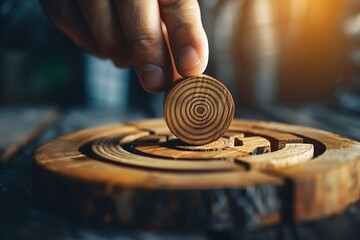 Hand arranging wood block stacking with business strategy and Action plan,targeting the business concept.business development concept.