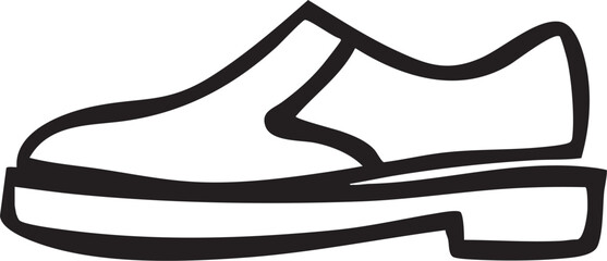 A simple black shoe rests on a white surface.