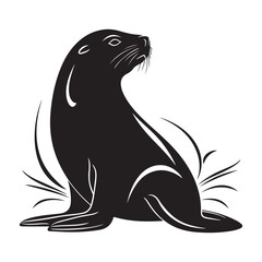 Sea Lion silhouette clipart on a white background