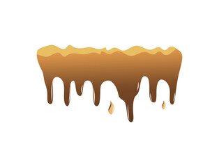 Realistic isolated caramel cream. Illustration of liquid toffee candy on transparent background. Liquid sticky maple frame decoration.