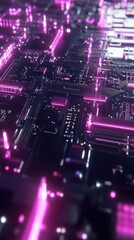 Obraz premium Abstract circuit board with glowing neon pink lines