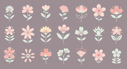  a floral vector set design with pink flowers, including roses and tulips, on a wallpaper texture, showcasing a spring nature illustration for textile decoration