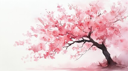 Fototapeta premium A watercolor painting of a blooming cherry blossom tree with delicate pink petals