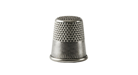 Metal thimble standing on seamless white background with transparent layer