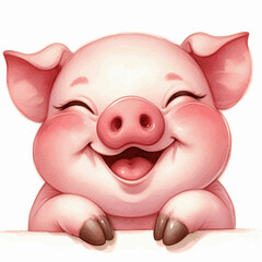  Chortle & Curl pig laughing happily isolated watercolor vector illustration svg © Arun168