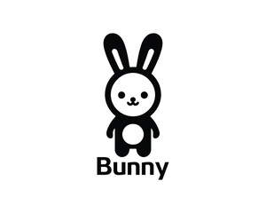 Black and white bunny cartoon icon for kids logos