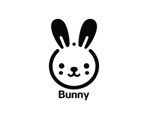 Playful bunny icon logo for kids branding in flat design