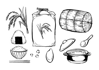 米　筆 線画 イラスト セット　ベクター
