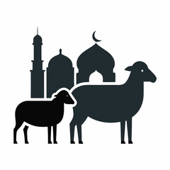 sheep and  Mosque  silhouette vector illustration