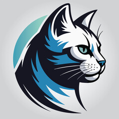 Blue Cat Head Vector Illustration - Stylized Feline Animal Mascot Icon