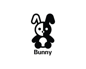 Minimal bunny logo for kids brands in flat black white style