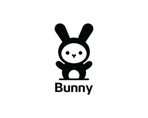 Flat bunny logo in black and white for children’s brands