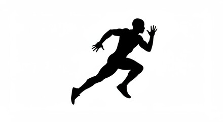 Silhouette of a man running at full speed against a plain white background in a graphic style