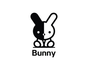 Whimsical bunny logo for kids brands in black white