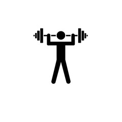 Black and white gym icon Stick Figure Weightlifting Icon – Minimalist Black and White Barbell Fitness Vector Illustration