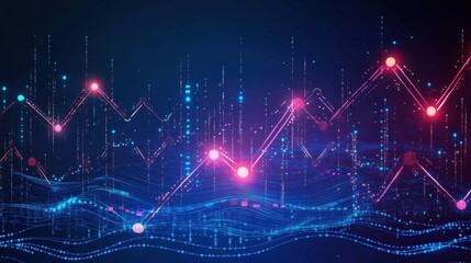 Fototapeta premium Red stock chart arrows and waveforms colliding, abstractly representing unpredictable financial fluctuations