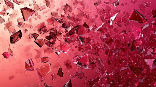 Shattered glass pieces creating a dynamic texture on a glowing pink and red gradient background - Powered by Adobe