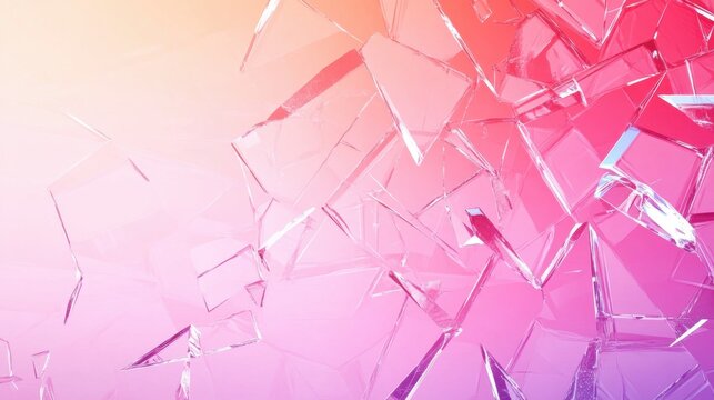 Shattered glass pieces creating a dynamic texture on a glowing pink and red gradient background - Powered by Adobe